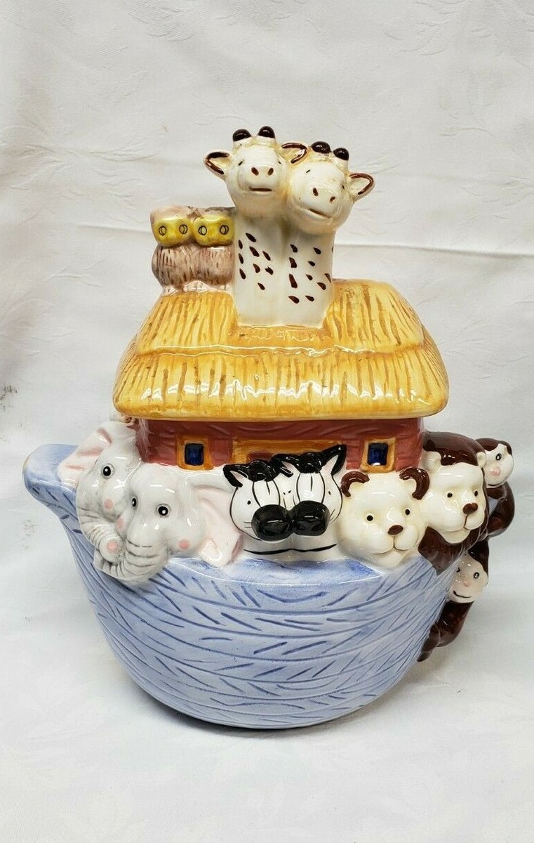 Vintage Ceramic Noah's Ark Cookie Jar Jay Imports Animals Pair VTG
