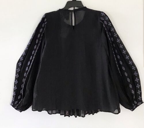Johnny Was Black Calico Floral Embodied Long Sleeve Semi Sheer Tunic Top S NWT - Picture 2 of 3