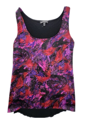 Express Size XS Pink Purple Leaf Overlay Patterned Sleeveless Tank Top