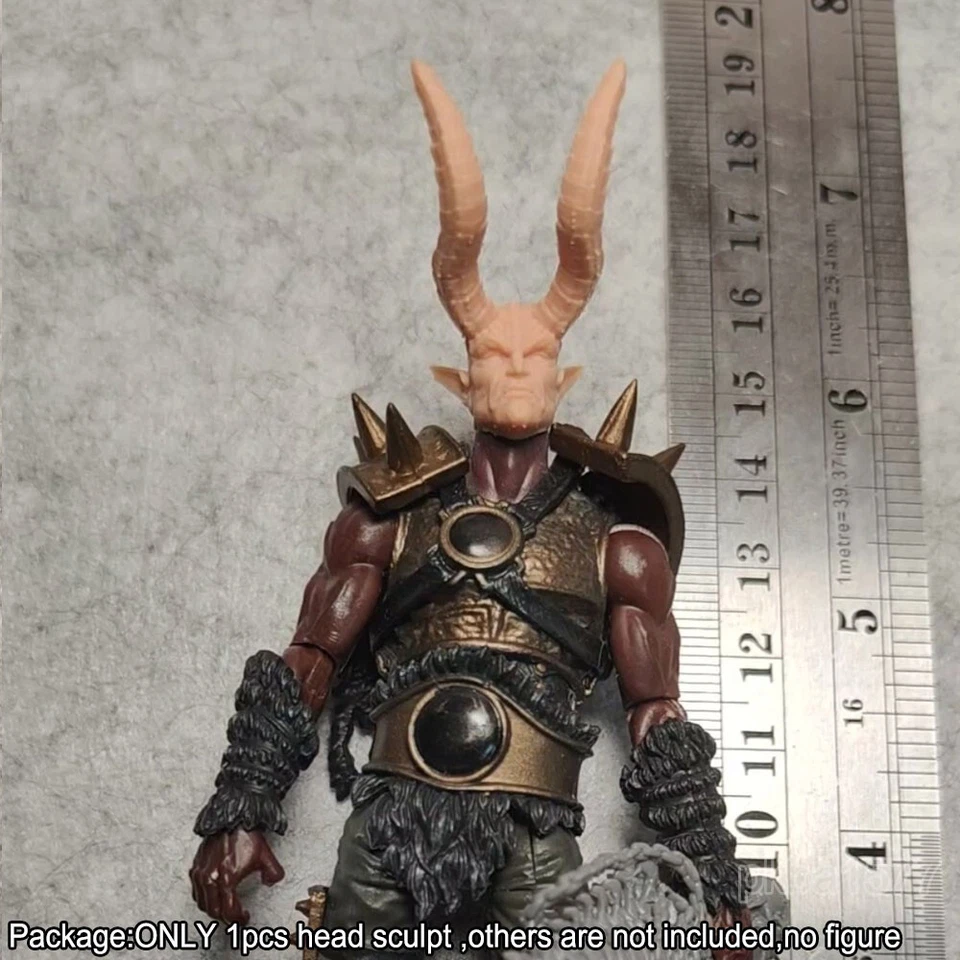 Cabeza de soldado en blanco esculpida cabeza cornuda hombre diablo 1/18 sin pintar para figura de 3,75"" Foto 4 de 4