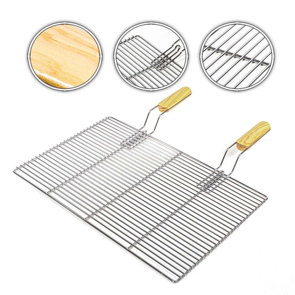 BBQ Grillrost Eckig 54x34cm Edelstahl Grillgitter Handgriffe Gasgrill Kugelgrill