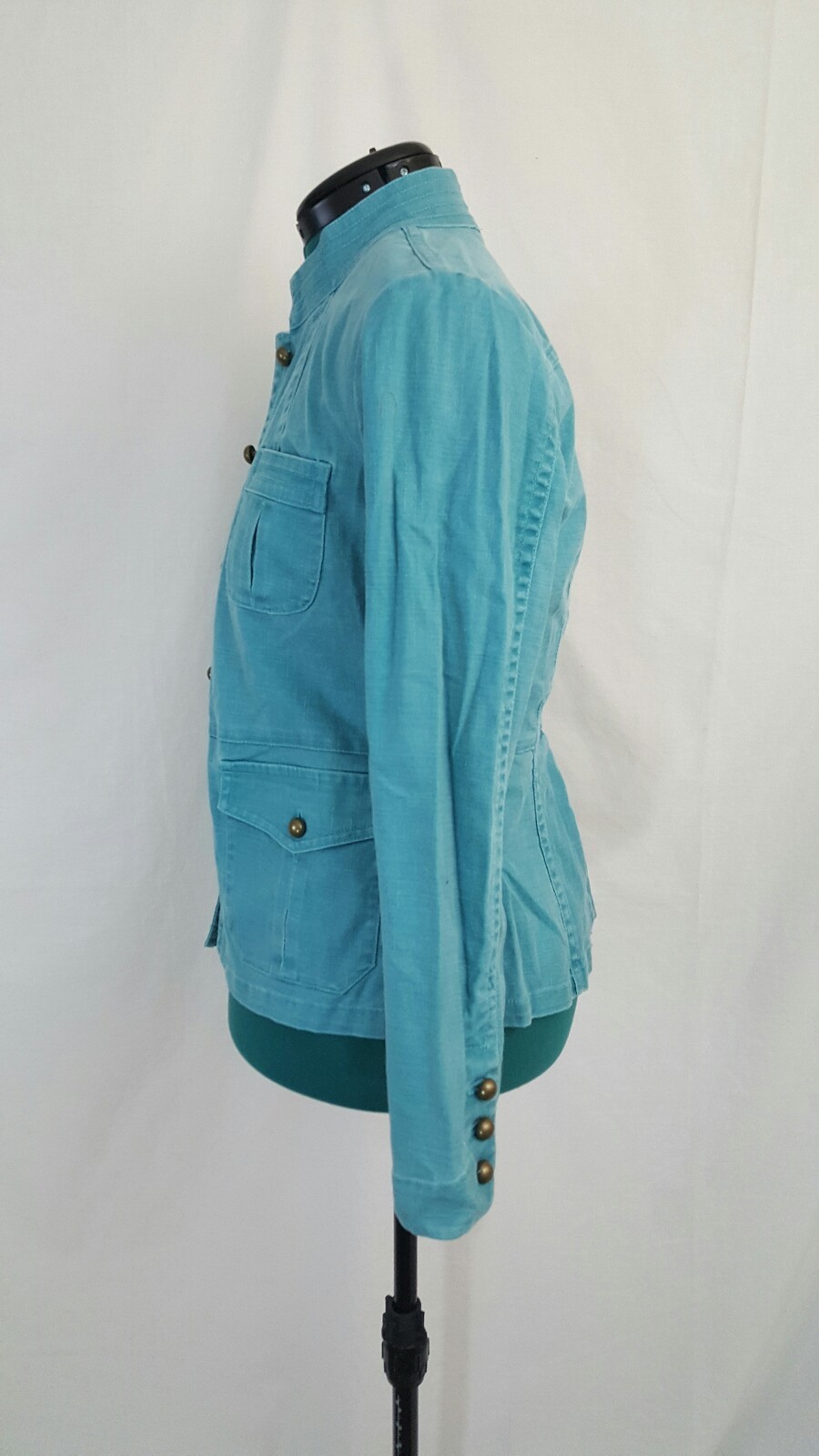 Womens Jacket Blue Green Military High Neck Style & Co Small Stretch eBay