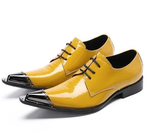 Men s Leather Dress Shoes Lace Up Metal Pointed Toe Brogue