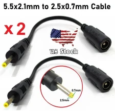 2pc 17cm 2.5x0.7mm Male Plug to 5.5x2.1mm Female Jack DC Power Adapter cable