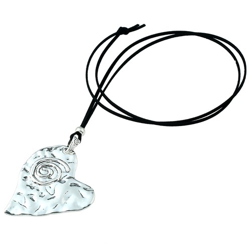 Large Statement abstract metal heart pendant on long Suede necklace Lagenlook - Picture 17 of 23