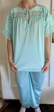 Vintage Stardust 2 Piece Pajama Set Med Aquamarine Nylon Romantic Needs Repair