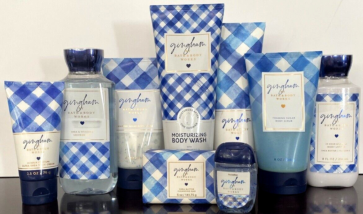 Bath & Body Works LOT OF 9 GINGHAM Scrubs/Body Wash/Cream/Shower Gel/Lotion/Bar