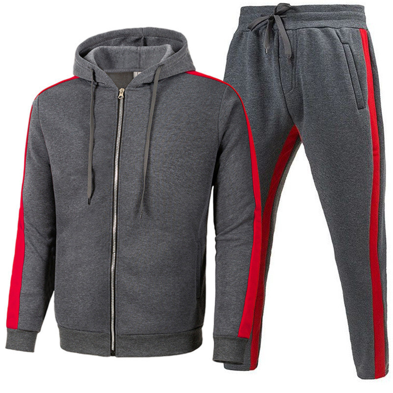 Solid Color Zipper Hoodie Set Men's Long Sleeve Hoodie Tracksuit Sweatpants Suit