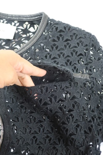 Blouson bomber magasin IRO Ostella noir perforé avec bordure cuir fermeture éclair XS petit 36 0 2 4