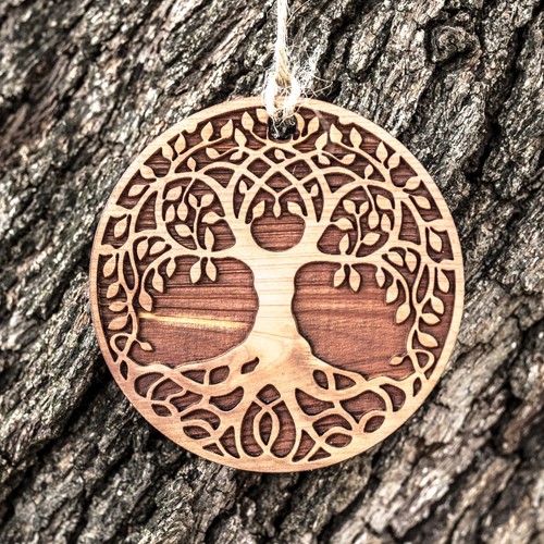 Celtic Tree of Life - Raw Cedar Ornament 3x3in - Picture 4 of 7