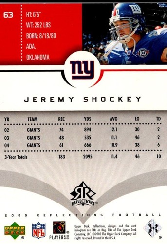 2005 Upper Deck Reflections Jeremy Shockey New York Giants #63 - Picture 2 of 2