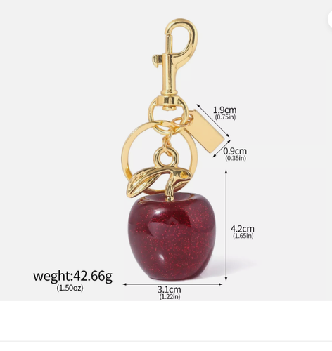 New Cherry Bag Charm Keychain Glitter Resin and Metal Brass Red Apple - Picture 8 of 8