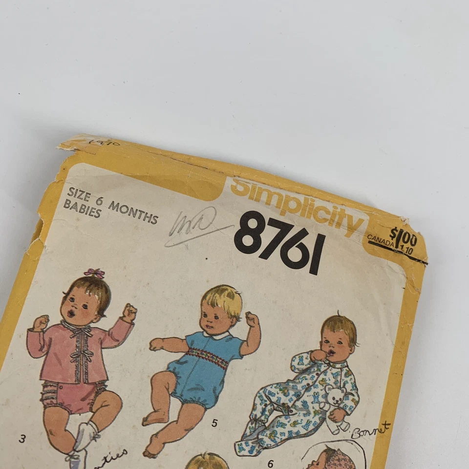 Vintage 1970s Simplicity 8761 Sewing Pattern Infant Baby Clothes 6 Month Outfits - Image 3 of 4