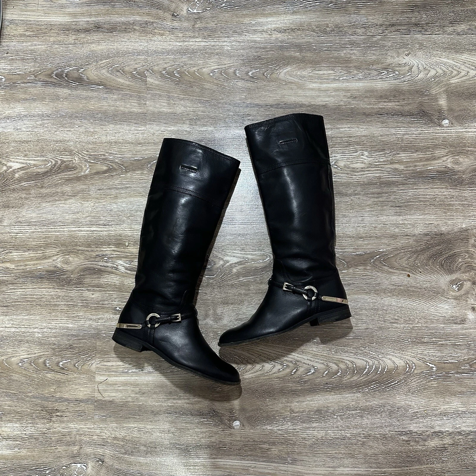 Christian Dior CD Bottes d'équitation Cuir Noir Femme Taille 37,5 EU Rare