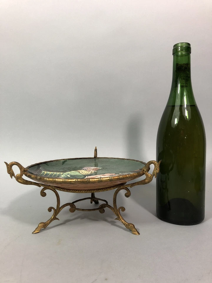 Ancien petit SURTOUT/CENTRE DE TABLE coupe Napoléon 3 Assiette monture laiton - Photo 3/4