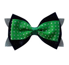 NEW "Rhinestone Green/Black/Silver" Glitter Hair Bow Girls Grosgrain Ribbon Clip