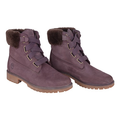 Timberland Leather Boots Purple Elastic Closure Fur Cuff Women's Size 8 - Picture 1 of 2