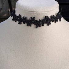 Black Lace Choker Necklace Gothic Victorian Style Adjustable Length Lightweight