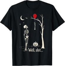 Skeleton Lost Balloon Funny Halloween Dark Humor Graphic T-Shirt