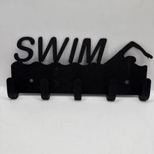 SWIM Swimming Wall Key Rack Towel Hanger Holder 5 Hook Breaststroke Metal Plaque
