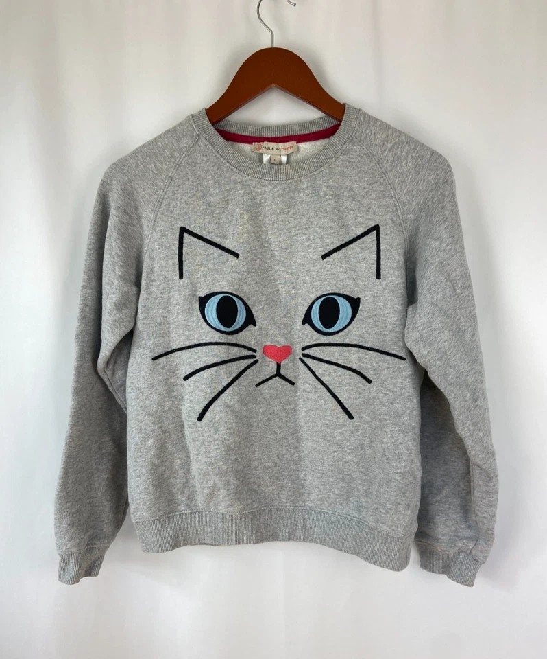 Moletom bordado Paul & Joe Sister Ze gato cinza tamanho 0 gatinho miado fofo macio - Imagem 2 de 4