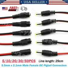5/50X 12V DC Power Connectors Male Female Cable Wire Line Adapter Plug 5.5*2.1mm