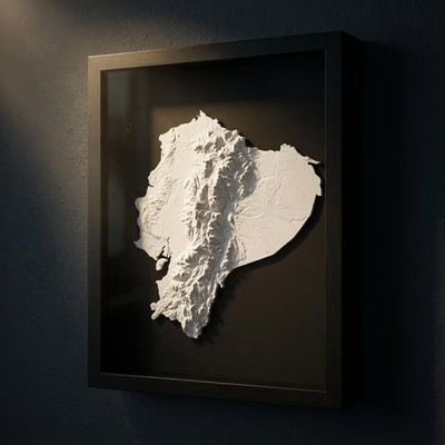 3D Ecuador Map Wall Art: Topography in Black Wood Frame