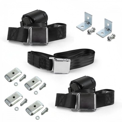 Chevy II 1962-1965 Airplane 2pt BK Bench Seat Kit w/Brackets 3 Belts 