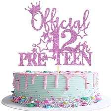 1 Pack Official Pre-teen 12 Cake Topper Glitter Happy 12th Birthday Cake Pick