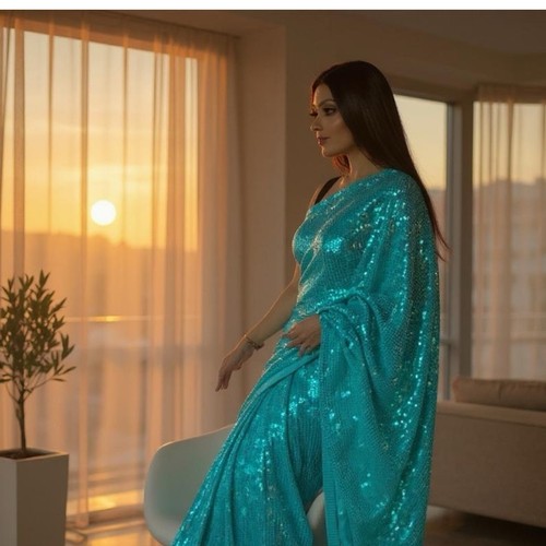 Women's Indian Bollywood designer Party wear Sari sequi Georgette Chiffon Saree - Picture 5 of 5