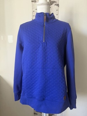 LL Bean Quilted Quarter Zip Pullover Womens Large  Blue Sweatshirt Ladies