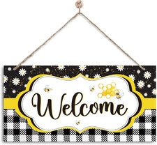 Daisy and Bee Welcome Sign, Rustic Daisy Summer Welcome Sign for Front Door, Far