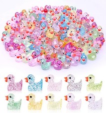 100pcs Mini Colorful Glitter Resin Ducks, Tiny 0.6" x 0.7",