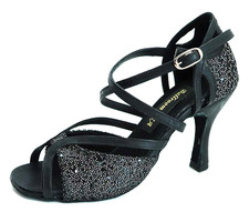 Black & Silver Bead Women's Ballroom shoes. Santa Maria  6.5 US,  3" heel  #93