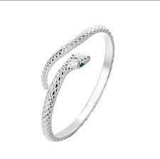 Silver Plated Snake Cuff Bangle (Green Eyes) in Gift Box