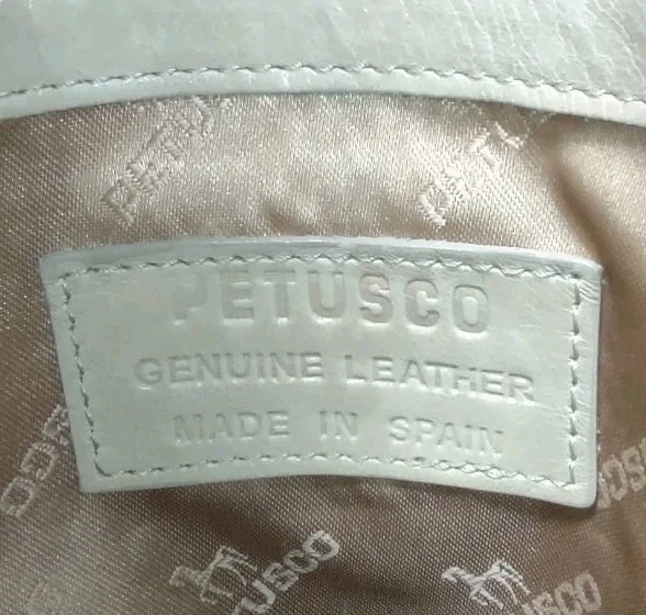 Bolso de Mano Petusco Cuero Crema Cartera con Borde de Cuero Marrón Italia 14"X11"X3" Foto 4 de 4