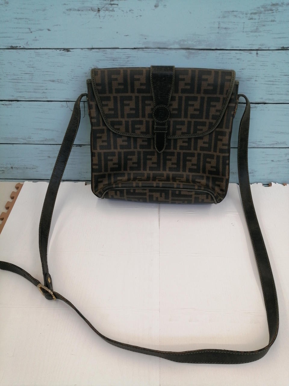 FENDI Canvas Leather Zucca Pattern Shoulder Bag