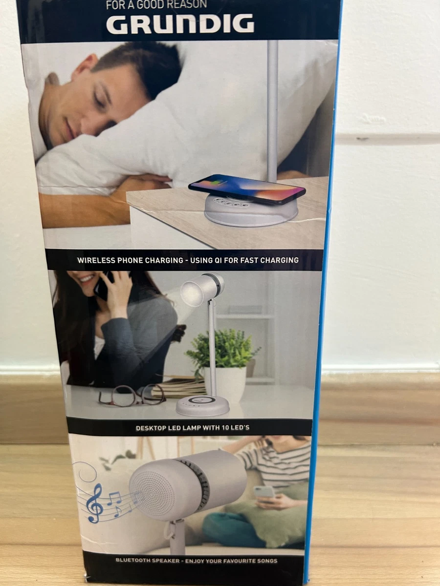 Lámpara LED Escritorio Grundig 3 en 1 | Bluetooth + Carga Inalámbrica Qi | 4 Mod