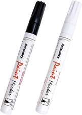 Permanent Paint Pens Paint Markers - 2 Pack Black & White Oil Based Quick Dry Wa