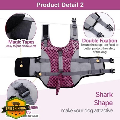 kuoser Pink XS Dog Life Jacket Shark Puppy Swimsuit Ripstop Vest