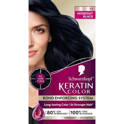Schwarzkopf Keratin Color Permanent Hair Color Cream, 1.1 Midnight Black 1 Pack