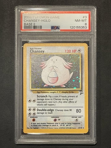 Chansey 3/130 Base Set 2 Holo Rare PSA 8 NM-MT