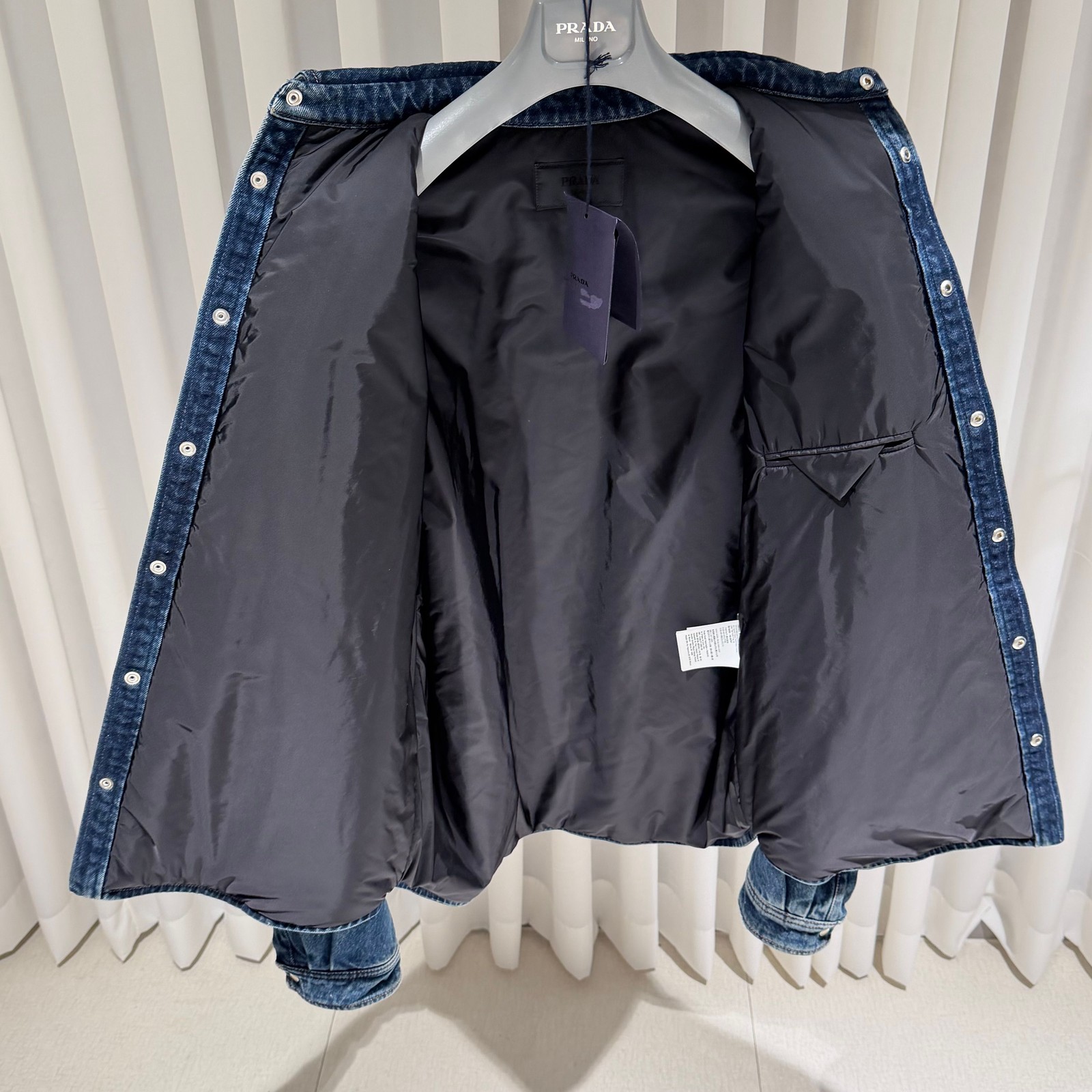 Prada Two Pocket Triangular Logo Denim Padding Ja… - image 8