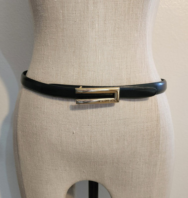 Vintage St. John Black Leather Belt Women Gold Tone Clasp  display picture 1