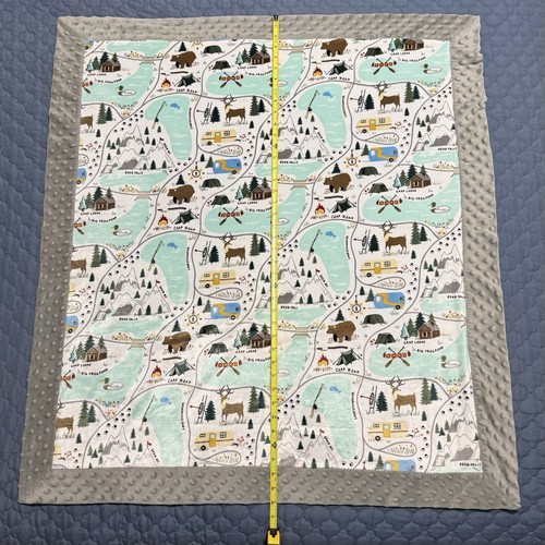 Camping Lodge Hamemade Grey Minky Kids Blanket - Picture 2 of 6