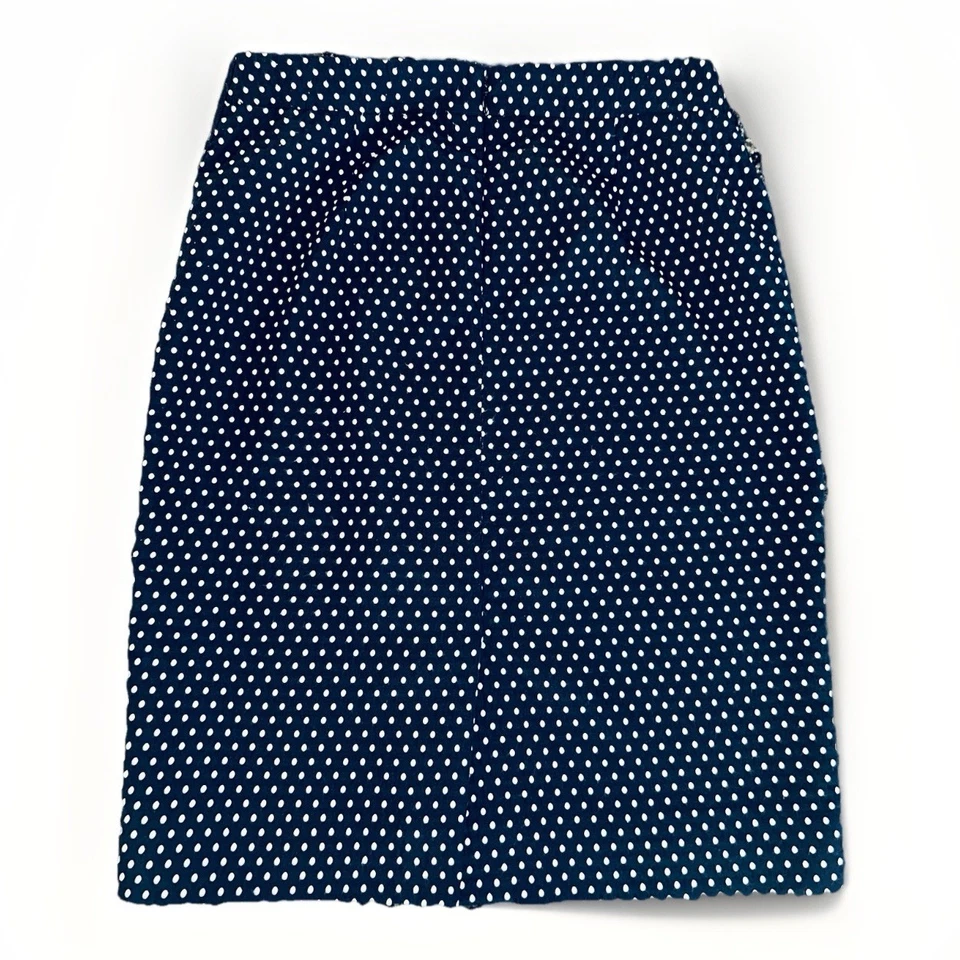 J CREW No. 2 Falda Lápiz Talla 00 Azul Marino Blanco Lunares Bordada Forrada Usada en Excelente Condición Foto 3 de 4