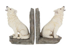 Image of Pair Of White Wolf Resin Bookends "Wardens Of The North" Nemesis Now