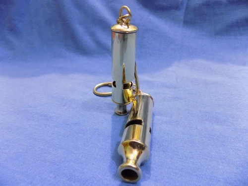 Vinatge Lot of 2 Police Bobby Barrel Anchor Whistle Cop Keyring with loud sound - Picture 9 of 11