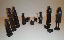 STATUINE PRESEPE NATIVITÀ SCULTURE IN LEGNO ARTE AFRICANA MADAGASCAR 