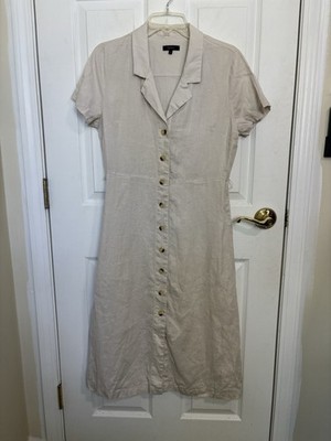 Quince 100% European Linen Button Front Dress Sand Small Pockets Coastal |  eBay
